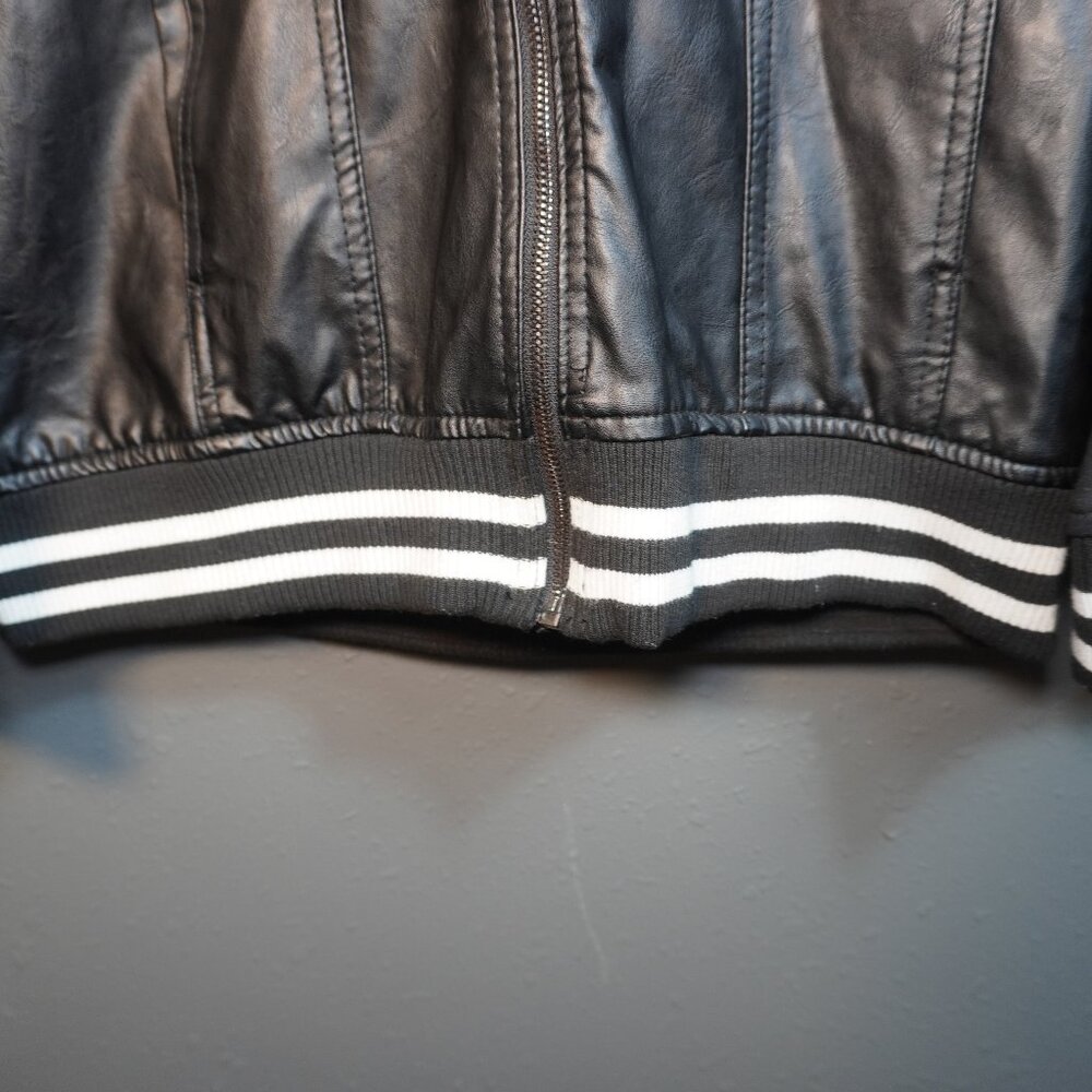 Twoce Womens New With Tag Faux Leather Hooded Zip Up Jacket Black Size Large - Picture 2 of 5